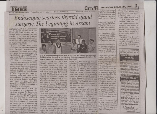 Thyroid Gland Tumours And Goitres Scarless Surgery Introduced By Dr Khanna In North East