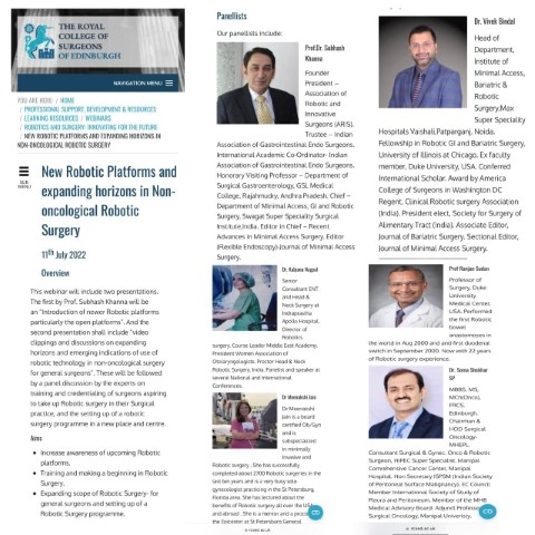 Moderator and faculty for webinar -Robotic Surgery. Royal College of Surgeons of Edinburgh