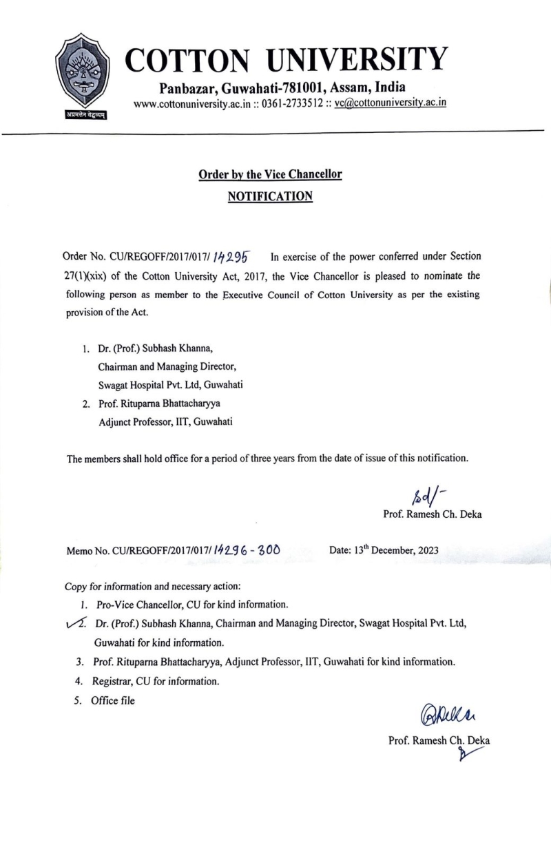 nominated as the Executive council member of Cotton University