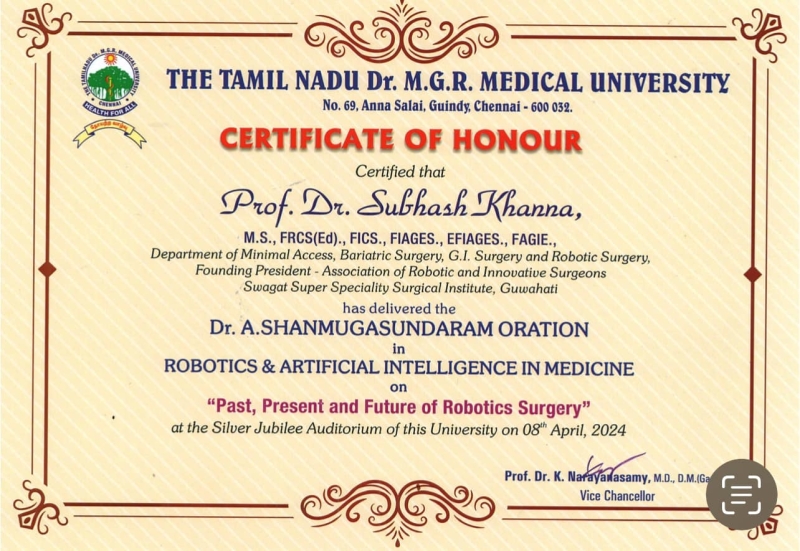Delivered  Dr. A. Shanmugasundaram Oration on Robotics & Artificial Intelligence in Medicine at Tamil Nadu Dr. M.G.R. Medical University